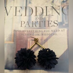 JCrew Navy Floral Pom Drop Earrings